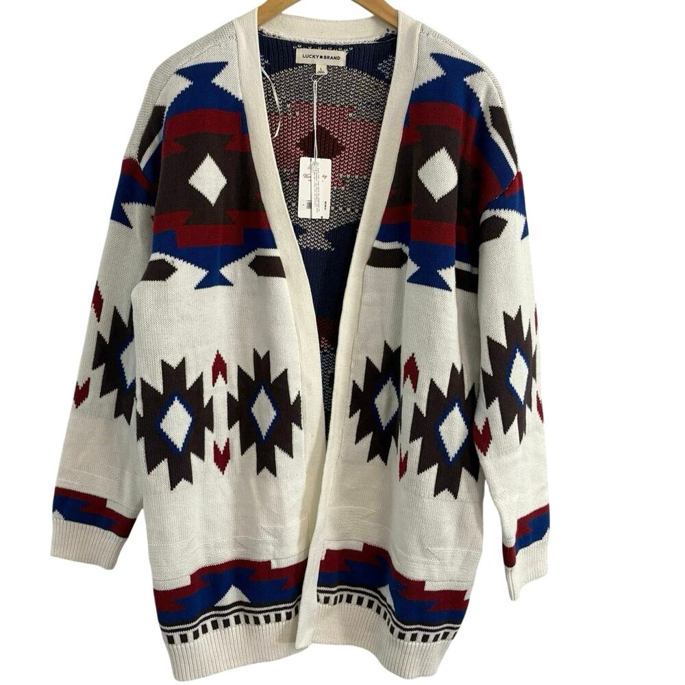 Lucky Brand Aztec Western Cardigan Sweater Women's Large Bohemian Tribal Thick